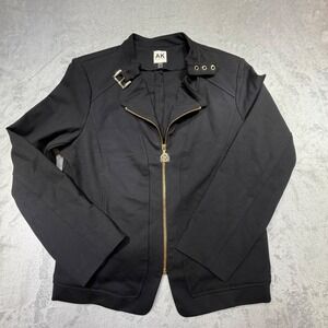 Anne Klein Black Moto Jacket Gold Hardware Classic Size Large Edgy Layering chic